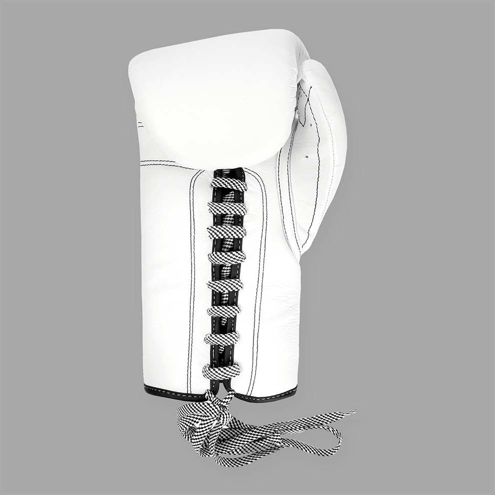 Zebra Pro Signature Lace Up Fight Gloves - White