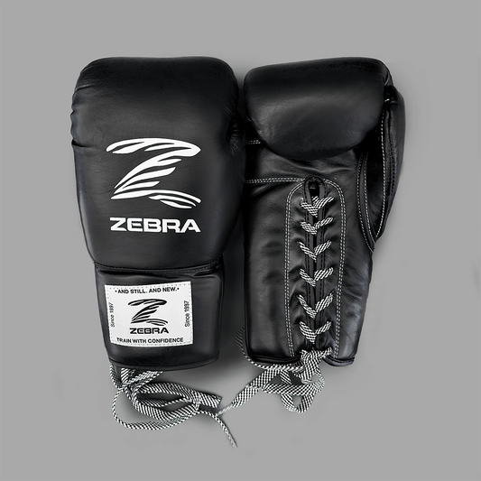Zebra Pro Signature Lace Up Fight Gloves - Black