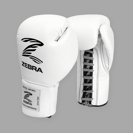Zebra Pro Signature Lace Up Fight Gloves - White