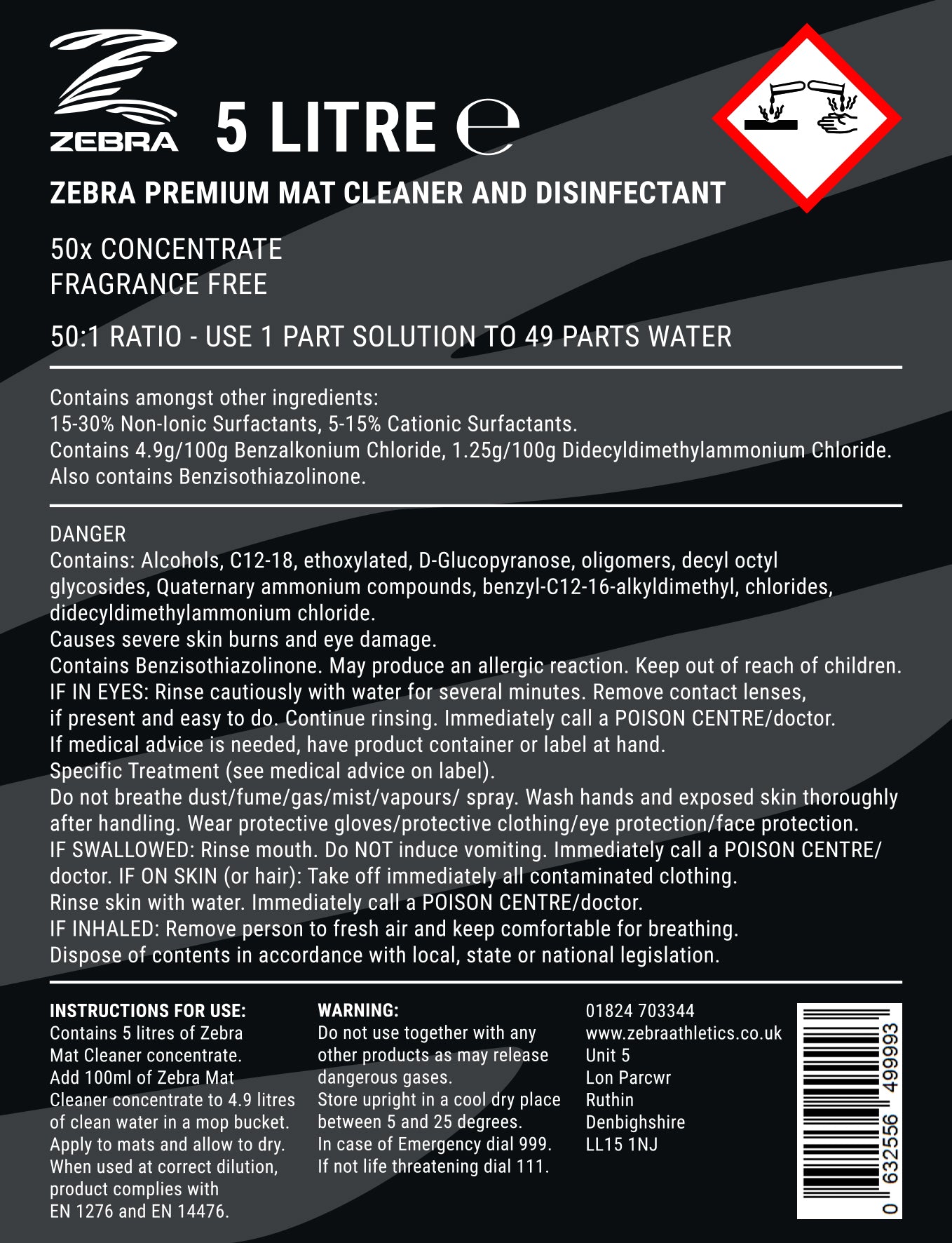 Zebra Premium Mat Cleaner And Disinfectant