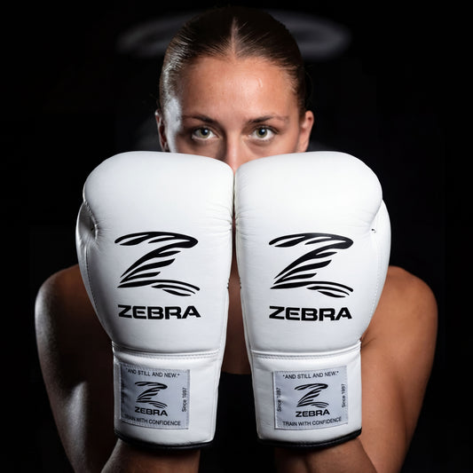 Zebra Pro Signature Lace Up Fight Gloves - White